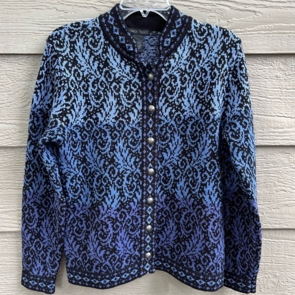 Nomadic Traders Cardigan Sweater Nordic‎ Silver Button Ombre Blue Zip Jumper S